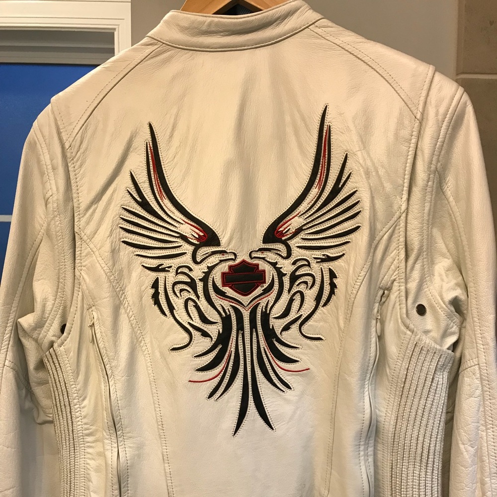White leather Harley Davidson jacket.